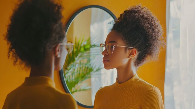 A person standing confidently in front of a mirror, reflecting self-respect and personal pride.