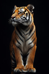Fototapeta premium Majestic Young Tiger Posing Against Black Background