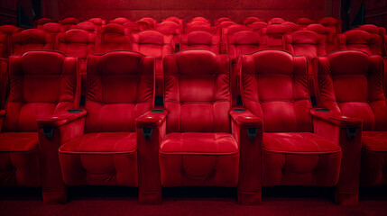Fototapeta premium Luxurious red theater seating arranged for an exciting cinematic experience. Generative AI
