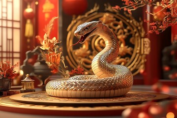 Happy Chinese New Year 2025 Year of the Snake 3D Design