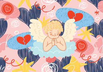 Seamless pattern doodle hearts. Pattern for Valentine's Day.