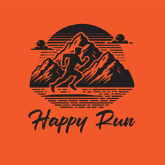 simple mountain and running logo