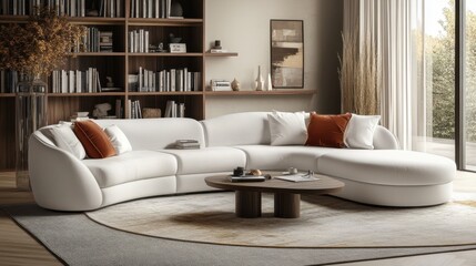 Modern White Curved Sectional Sofa in Elegant Living Room