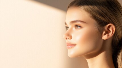 Naklejka premium Captivating portrait of a young woman in natural light intimate setting close-up view beauty concept