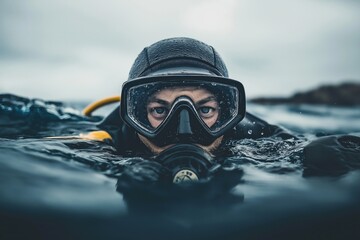 Diver in gear preparing for deep sea adventure