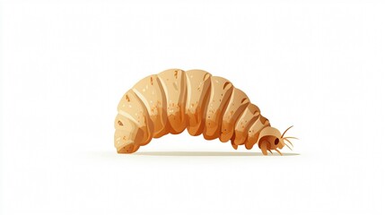 Naklejka premium Insect Larva Grub Worm on White Background - Close-Up View of Mealworm