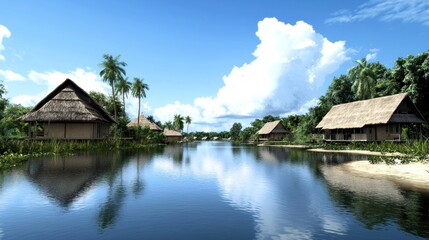Fototapeta premium Tropical Village by the River
