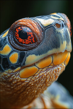 Close Up Of A Turtles Head Showing Vibrant Colors