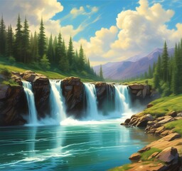 Fototapeta premium Illustration of amazing eco green landscape.