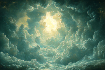 light piercing through dense cloud cover showcasing the beauty of nature's drama in a baroque-style oil painting