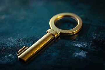 An Elegant Golden Key Displayed on a Dark Green Background for Various Design Projects