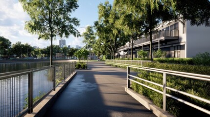 Peaceful City Walkway by the Water