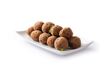 Vassoio di polpette di manzo panate e fritte, cibo italiano 