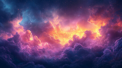 Obraz premium celestial tapestry of fiery orange and mystical purple clouds in a baroque-inspired sky