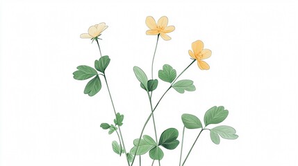 Delicate Yellow Wildflowers on a Clean Background: A Botanical Illustration