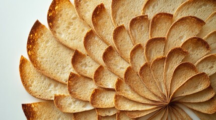 Sliced whole grain bread arranged in a fan-like pattern on a light surface for a cozy aesthetic