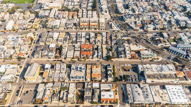 Hermosa Beach Intersection and Cityscape - Aerial View