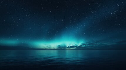 Naklejka premium Aurora borealis eruption over serene ocean nature scene night sky tranquil environment realistic composition