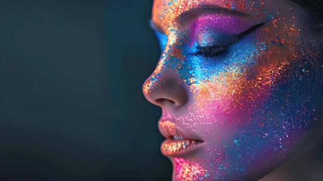 video of Beauty woman featuring bright color make up, banner 