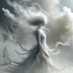 Fototapeta premium A delicate, dreamlike figure of a human silhouette beneath the ephemeral mist
