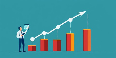 Businessman using mobile smartphone and icon network connection data with growth graph customer, digital marketing, banking and payment online, analysis and planning of business., Generative AI
