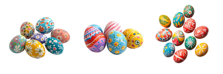 Group of easter eggs set isolated on transparent background. PNG. Generated AI