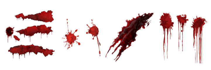 Blood paint set isolated on transparent background. PNG. Generated AI
