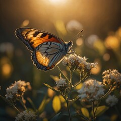 Obraz premium A butterfly surrounded by soft golden light.