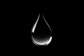 A single dark liquid drop against a black background