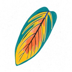 Trendy risograph print with texture style. Set of hand-drawn leafs. Graphic drawing of colorful leaves on white background. Illustration of leaf.