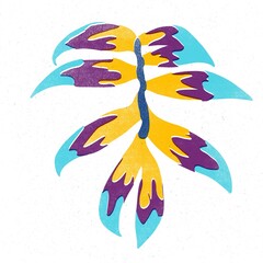 Trendy risograph print with texture style. Set of hand-drawn leafs. Graphic drawing of colorful leaves on white background. Illustration of leaf.
