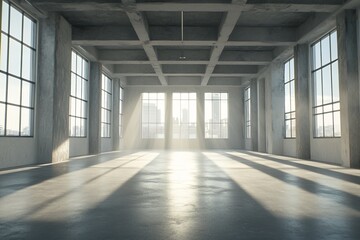 Sunlit industrial loft interior with city view. (2)