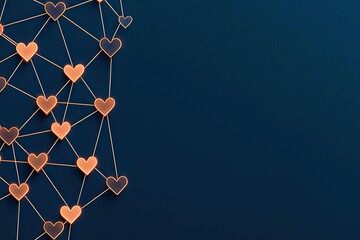 A creative network of hearts on a dark background symbolizing connection, love, and relationships. Perfect for Valentine's Day themes.