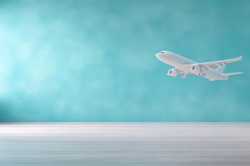 Fototapeta premium Modern Airplane, Teal Background, Copy Space