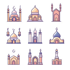 Fototapeta premium A set of icons a minimalist Eid Al-Fitr