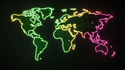 Vibrant Neon World Map Global Connectivity Digital Technology International Network