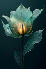 Illuminated Translucent Flower With Veined Petals And Leaves