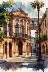 Obraz premium Historic architecture promenade in watercolor style