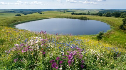 Obraz premium Serene Pond Meadow Landscape