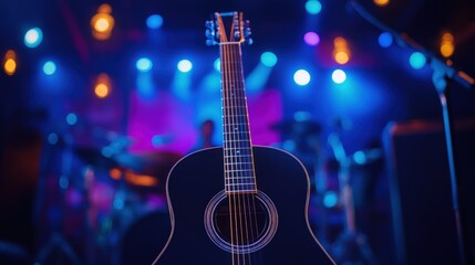 Obraz premium Acoustic Guitar on Stage: A Night of Music