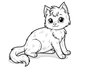 Adorable Kitten Coloring Page Cute Fluffy Cat Drawing