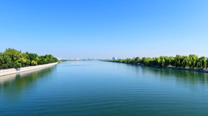 Obraz premium Calm River and City Skyline