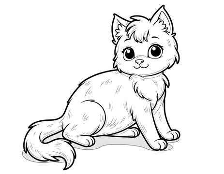 Adorable Kitten Coloring Page Cute Fluffy Cat Drawing