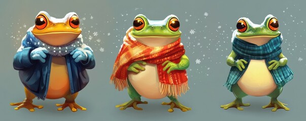 Naklejka premium colorful frog character in winter clothes