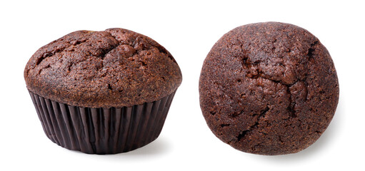 Set of chocolate muffins close-up on a white background. Isolated