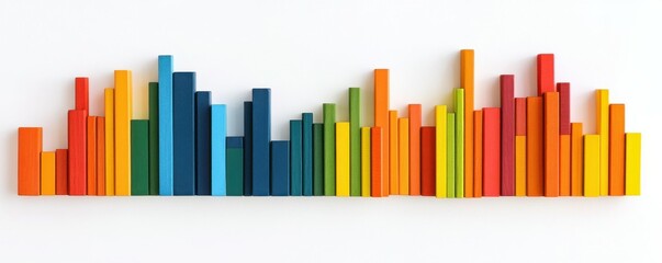 colorful wooden blocks graph on white background, vibrant hues form abstract representation of data, emphasizing creativity and playfulness in design