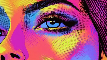 Vibrant pop art close-up of a woman's eyes.