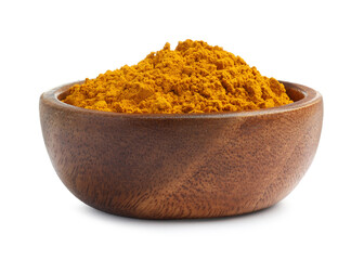 Turmeric powder in bowl isolated on white