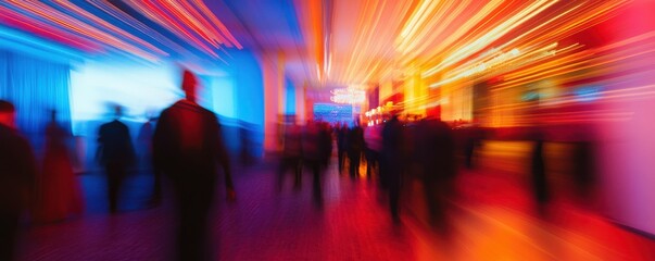 Corporate Event Networking Space Blur: Blurred view of a networking space at a corporate event.