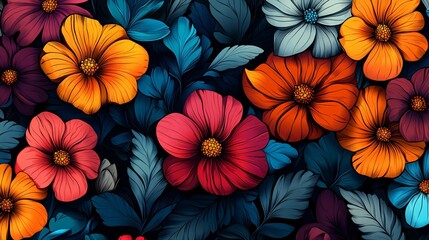 A cartoon floral surface with bold, colorful petals